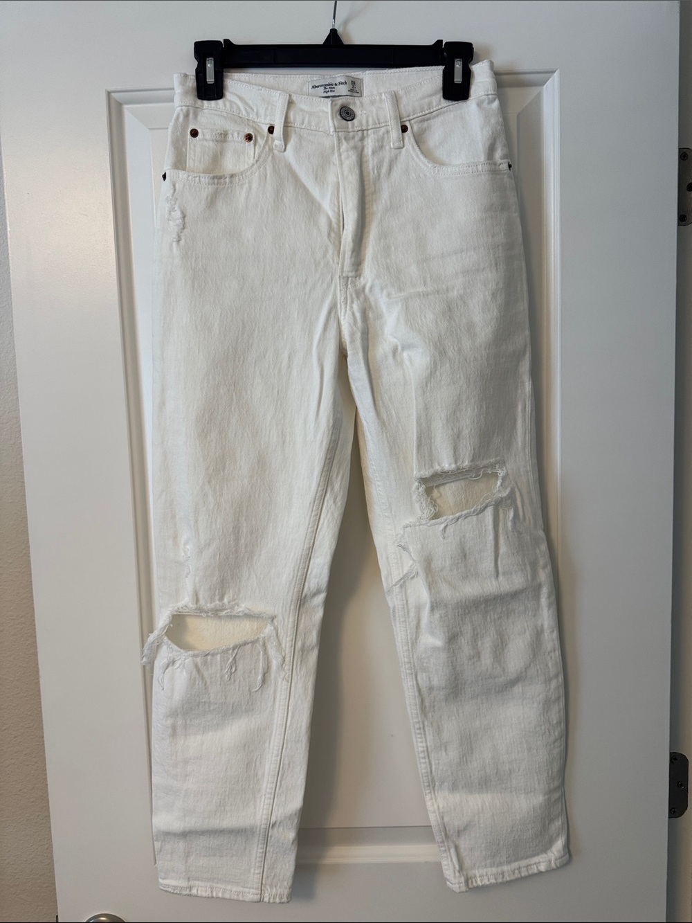 Abercrombie & Fitch White Slim Straight Distressed Jeans